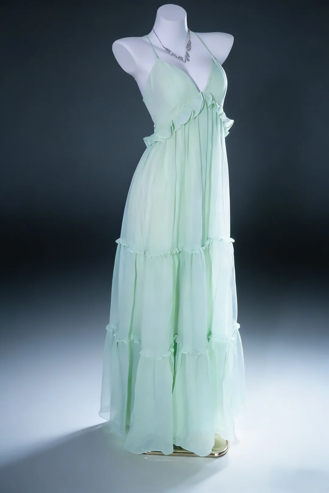 V-Neck Chiffon Ruffled Prom Dress A-Line Green Wedding Guest Dress