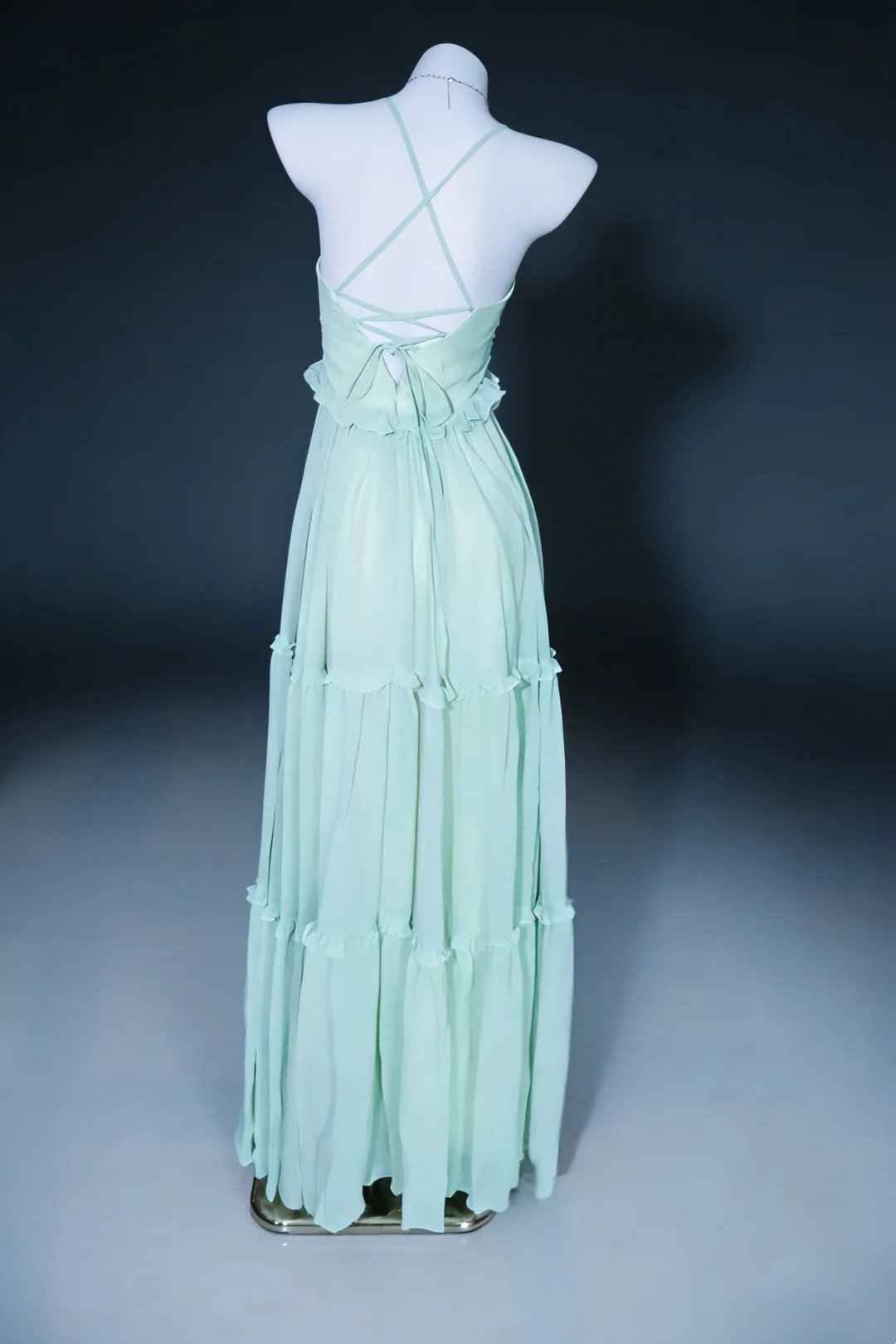 V-Neck Chiffon Ruffled Prom Dress A-Line Green Wedding Guest Dress