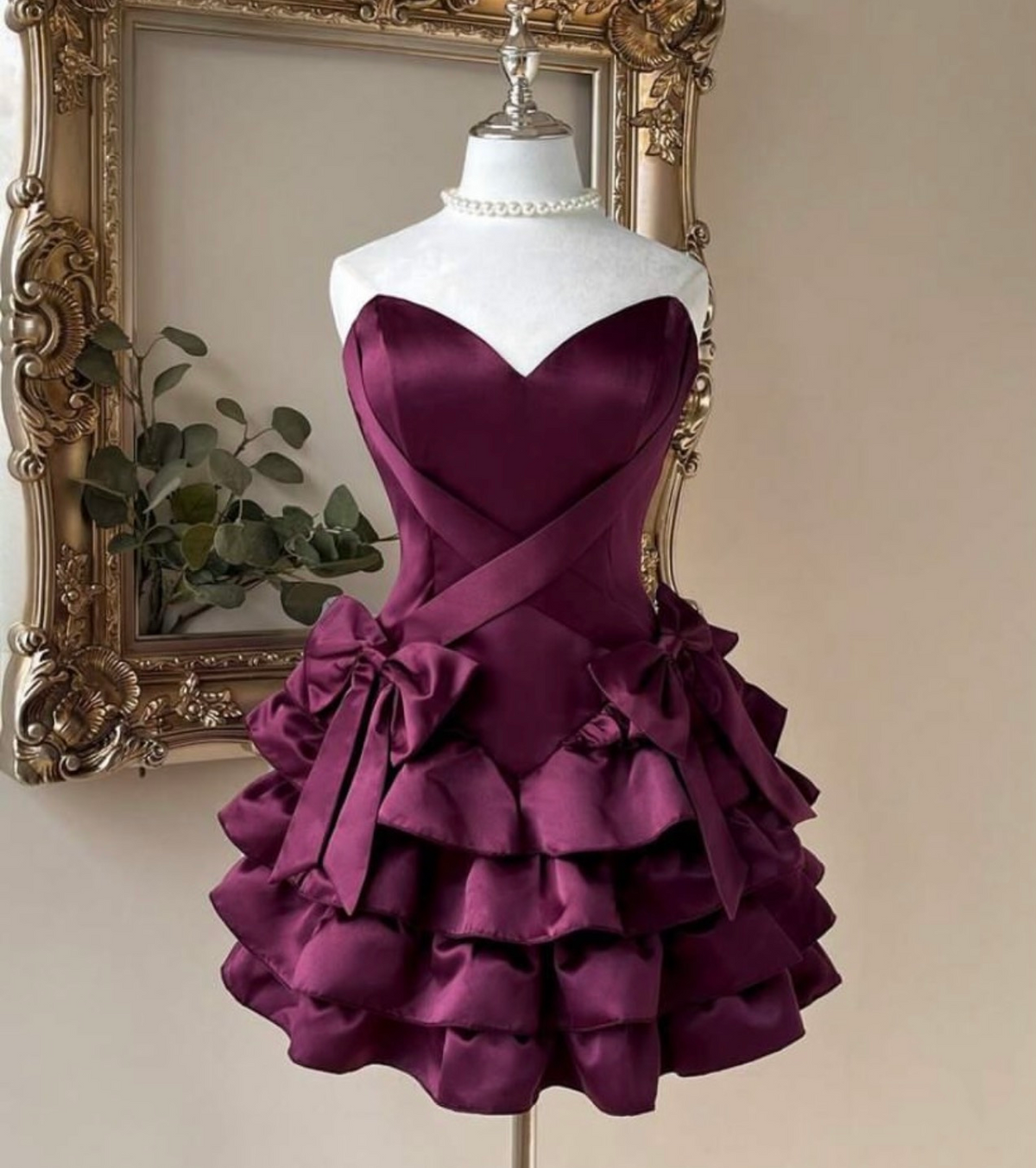 V-Neck Fuchsia Satin Homecoming Dress Short Birthday Dress