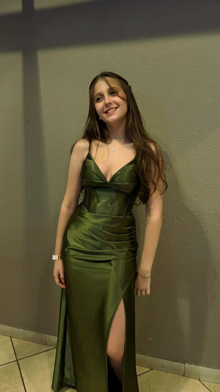 V-Neck Green Satin Prom Dress With Slit Formal Evening Dress