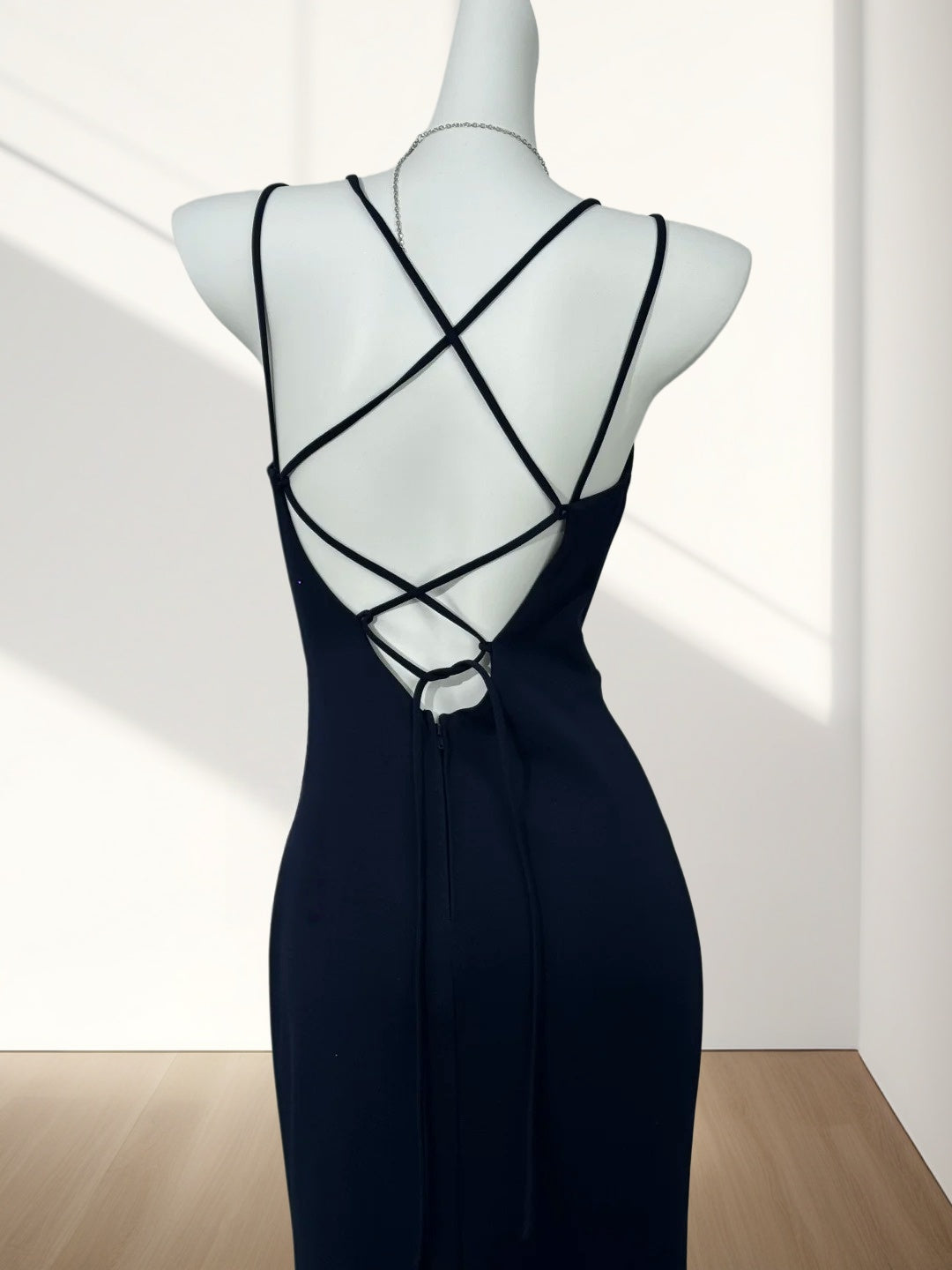 V-Neck Navy Blue Sheath Prom Dress With Slit Sexy Evening Dress