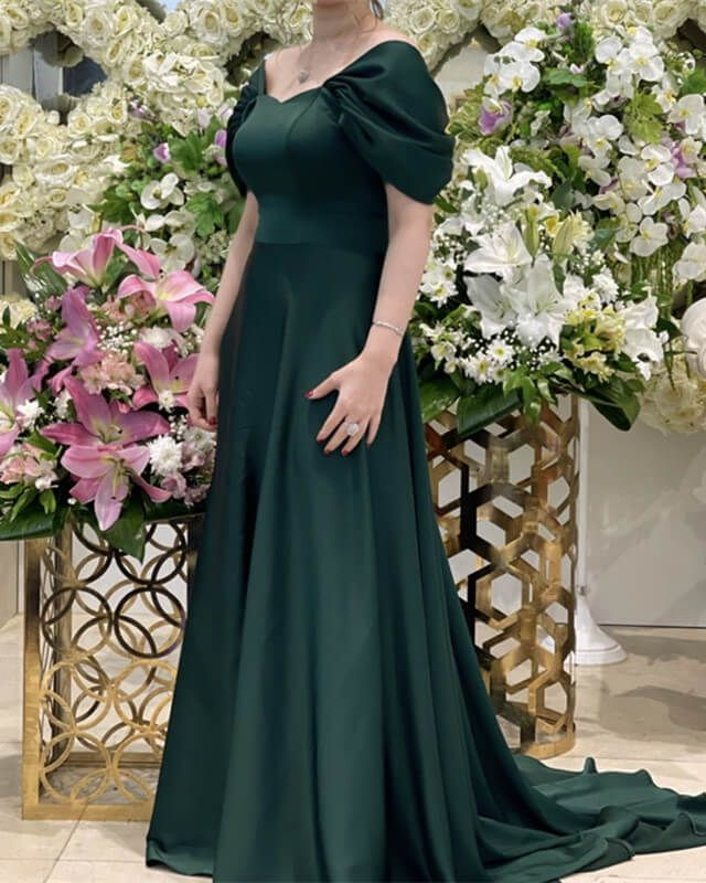 Dark Green Satin Bridesmaid Dresses Cap Sleeves,A-line Dark Green Evening Dress