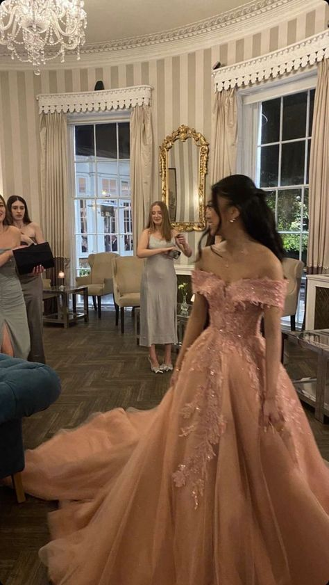 Charming Off-the-Shoulder Ball Gown Tulle Appliques Long Party Dress Pink Birthday Evening Dresses - FashionDia