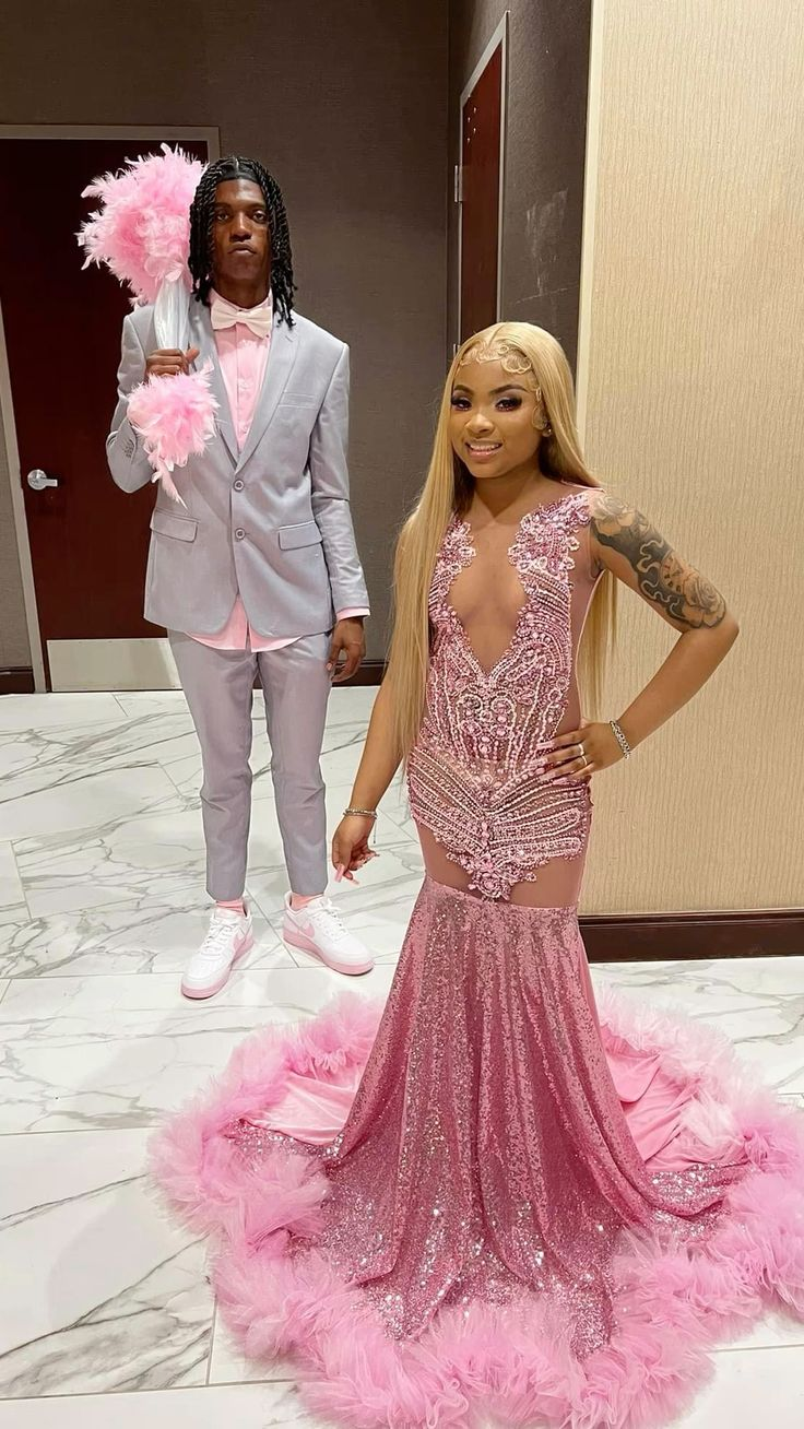 Luxurious Pink Mermaid Prom Dress Pink Evening Gown Y5451 - View 3 | VelvetHem