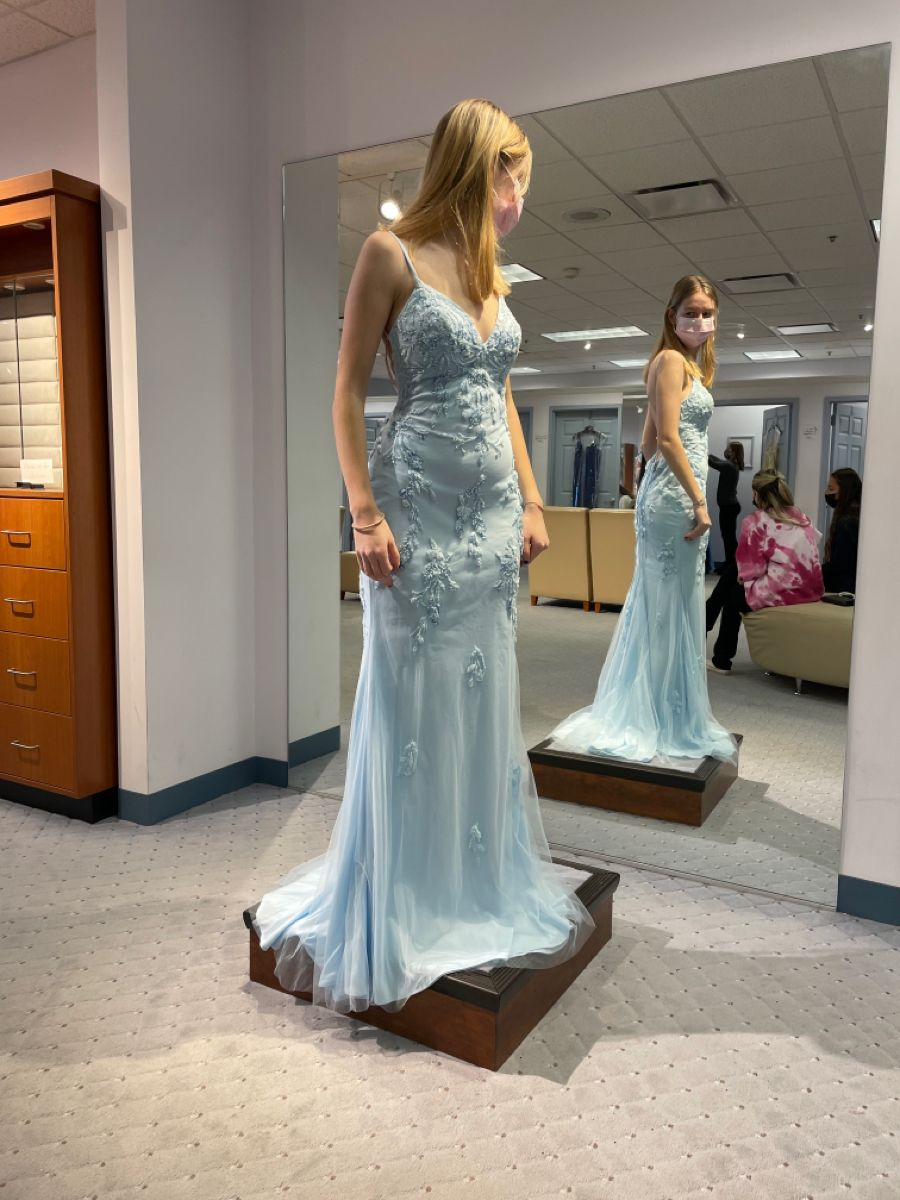 Sexy Mermaid Light Blue Lace Prom Dresses,Light Blue Evening Gown