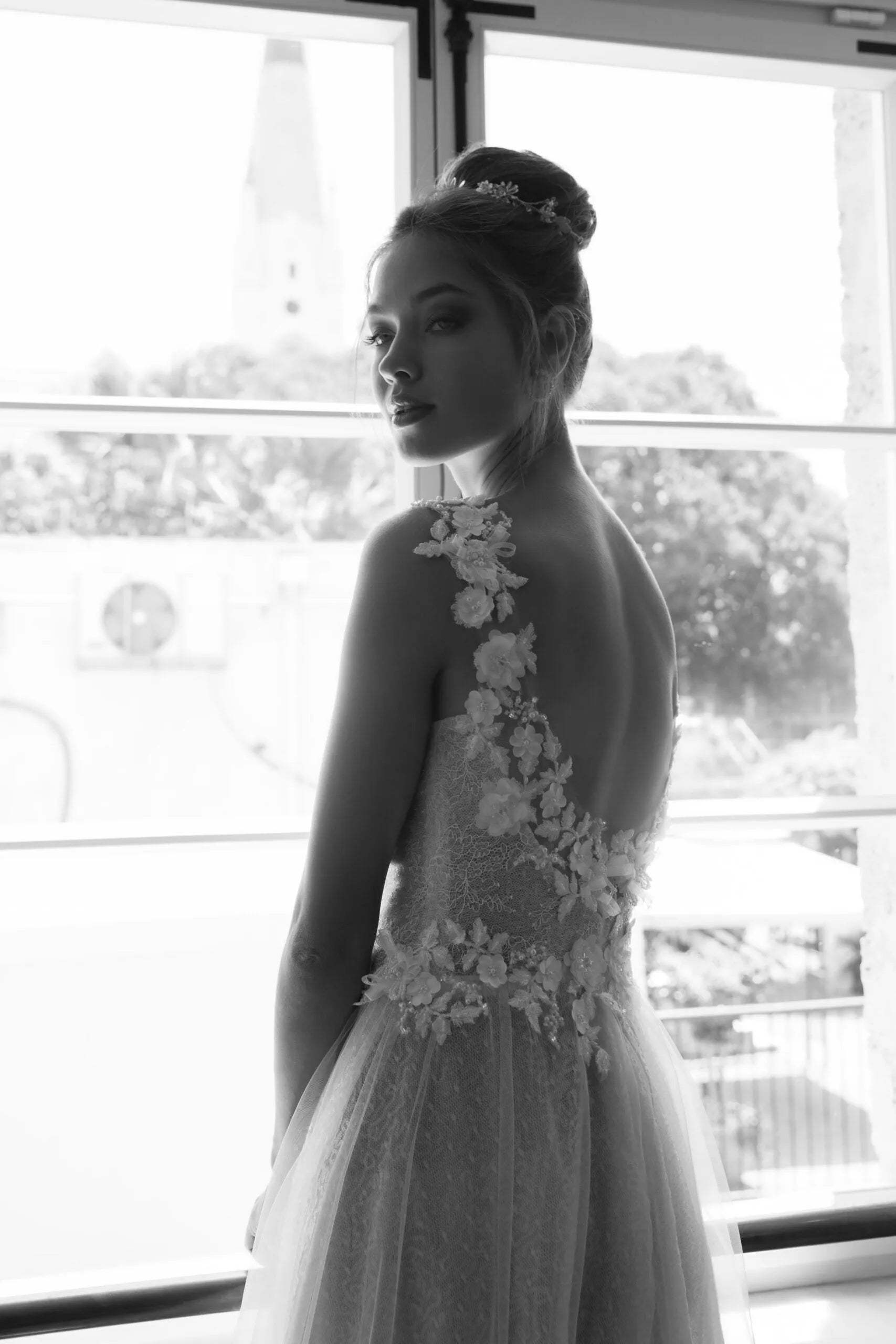 Timeless A-Line Bridal Dress with Spaghetti Straps, Deep V-Neckline & Flattering Natural Waistline for a Graceful, Romantic Look