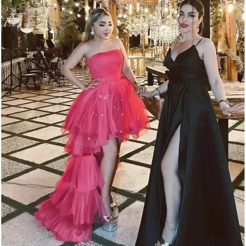 Hearty Blush Pink Prom Dresses Strapless High/Low Ball Gowns Sweep Train Homecoming Dress vestidos de graduación