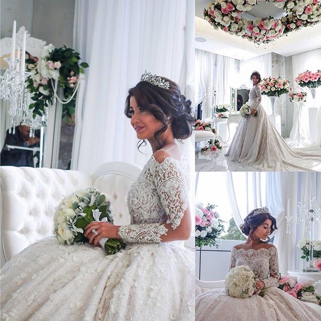 Vintage Ball Gown  Lace Wedding Gowns Beaded Appliques Long Sleeves Lace Bride Dresses BA3212