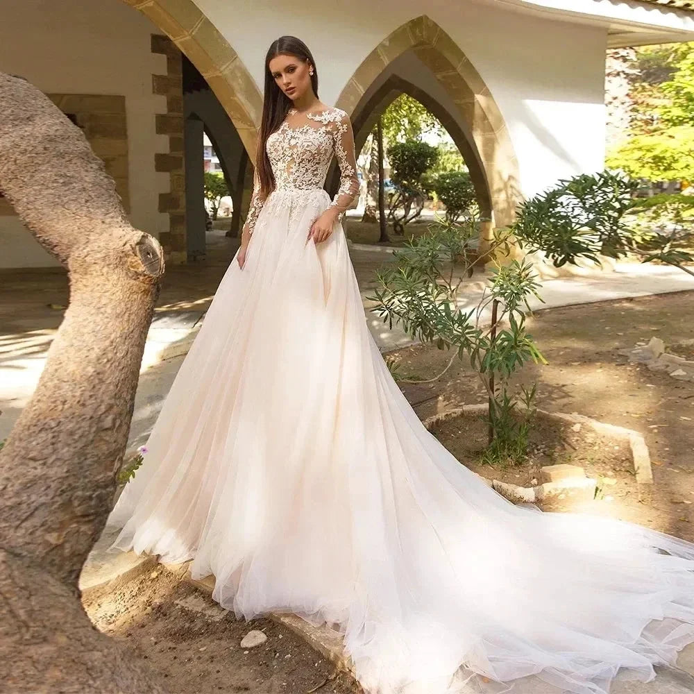 Vintage Boho Wedding Dresses For Women's Elegance 2023 Beach Princess A-Line Long Sleeves Illusion Bodices Country Bridal Gowns by payinti