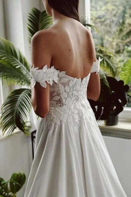 Vintage Long White A-line Off-the-shoulder Wedding Dress with Slit (ZD15572)