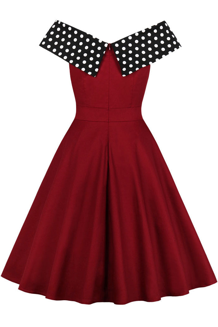 Vintage Polka Knot Patch A-line Dress - Fashionpara