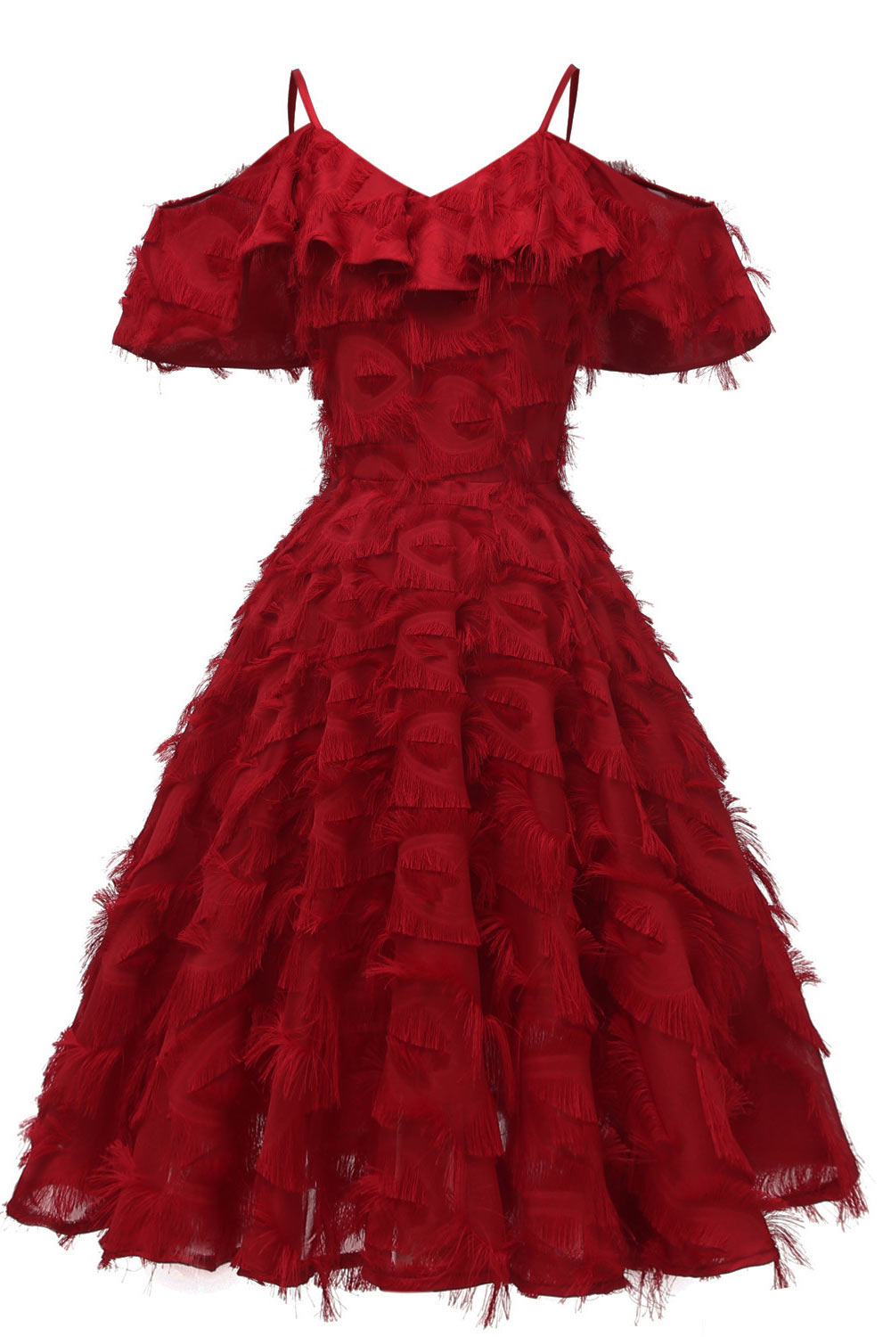 Pink Vintage Ruffle Trim Tasseled Homecoming Dress - Fashionpara