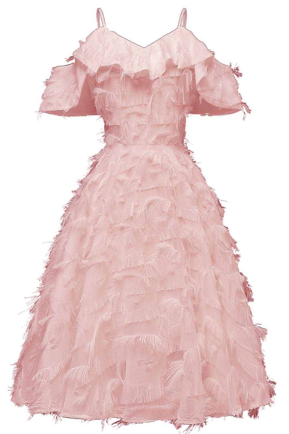 Pink Vintage Ruffle Trim Tasseled Homecoming Dress - Fashionpara