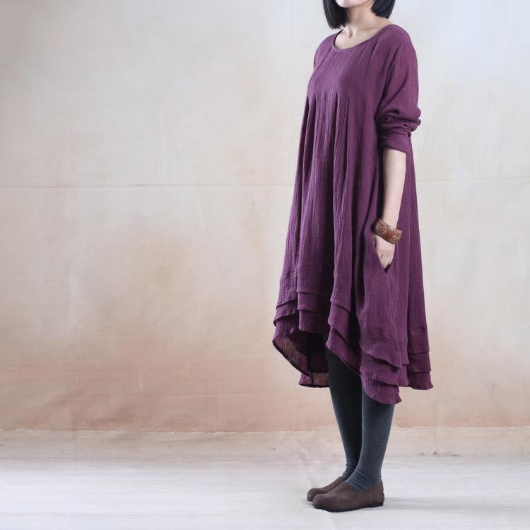 Violet purple long linen dress unique plus size maxi dress