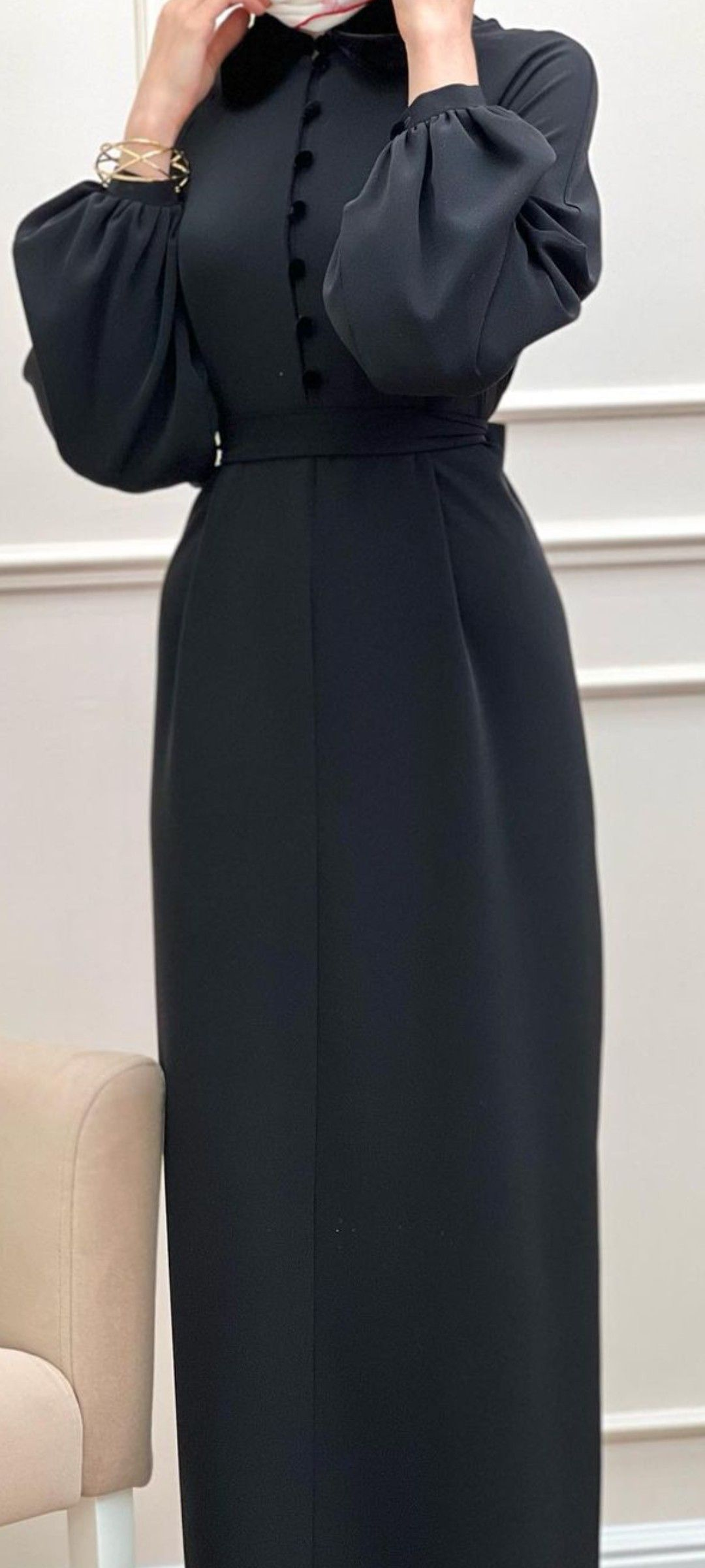 Classy Black Column Evening Dress With Long Sleeves Y4917 - View 2 | VelvetHem