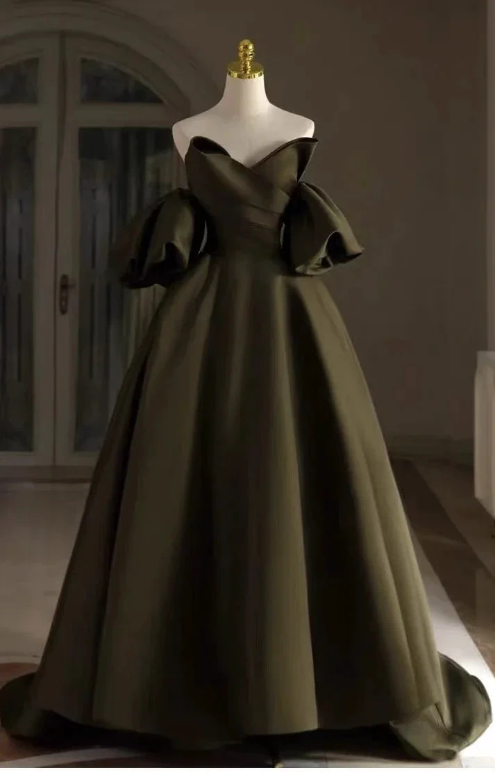 Satin Bridal Dress,Unique Wedding Dress,Army Green Bridal Dress Y4964 by simplepromdress