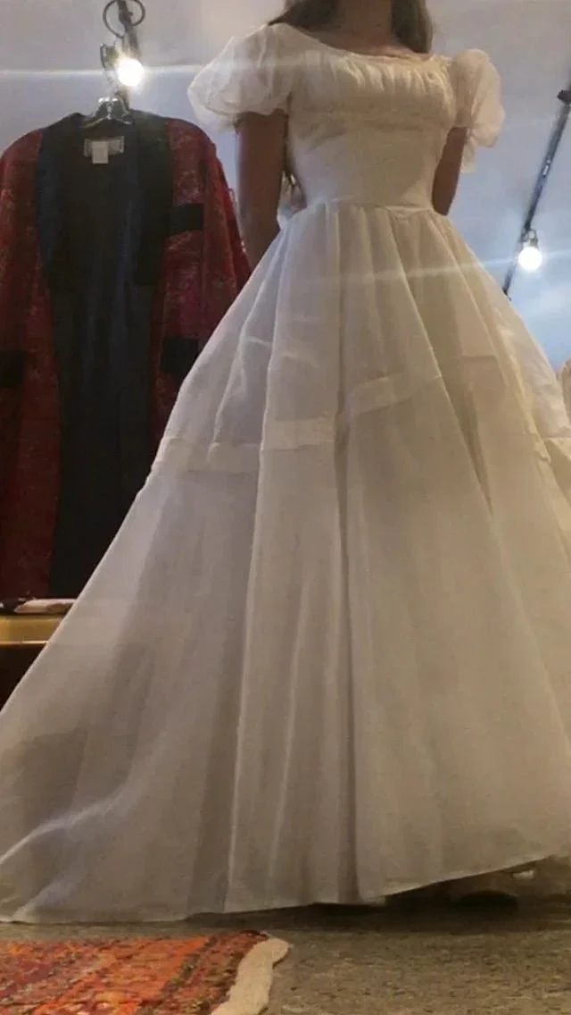 Vintage A-line White Wedding Dress,White Princess Dress with Puff Sleeves (ZD13664)