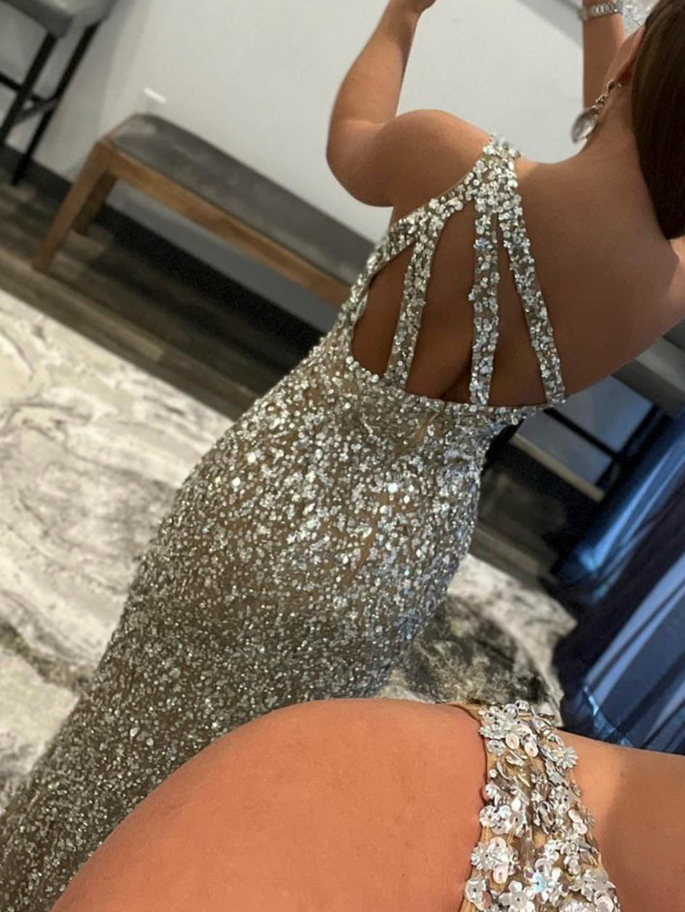 Sequins One Shoulder Long Prom Dress with Fringes - Fashionpara
