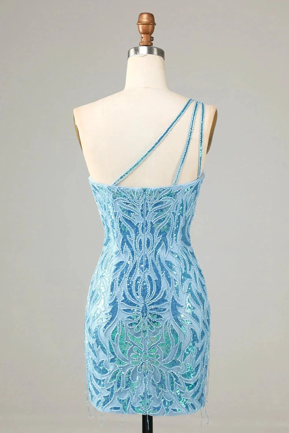 Blue Sheath One Shoulder Sequins Short Homecoming Dress (ZD11548)