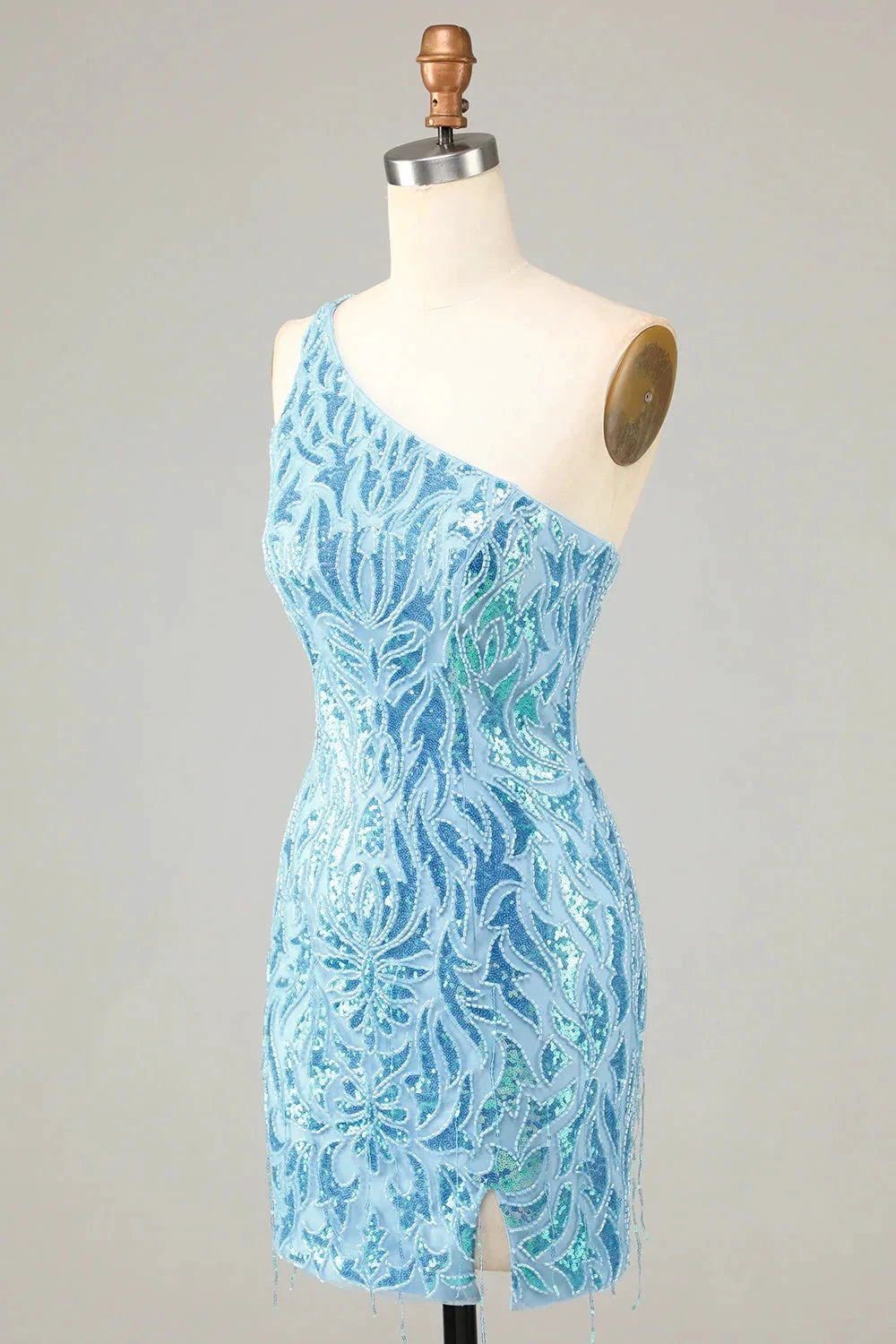 Blue Sheath One Shoulder Sequins Short Homecoming Dress (ZD11548)