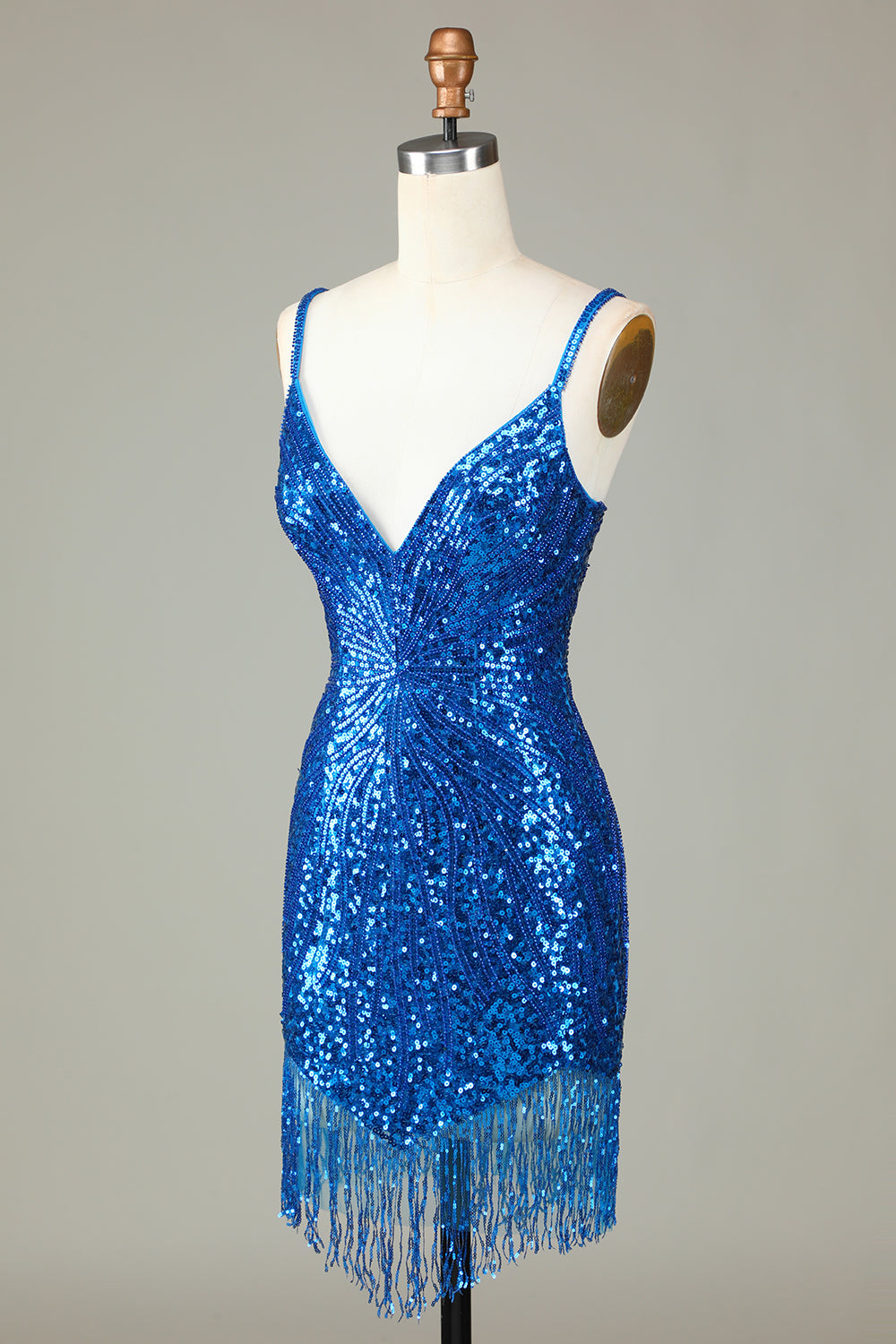Sparkly Bodycon Spaghetti Straps Peacock Blue Lace-Up Back Short Homecoming Dress with Beading