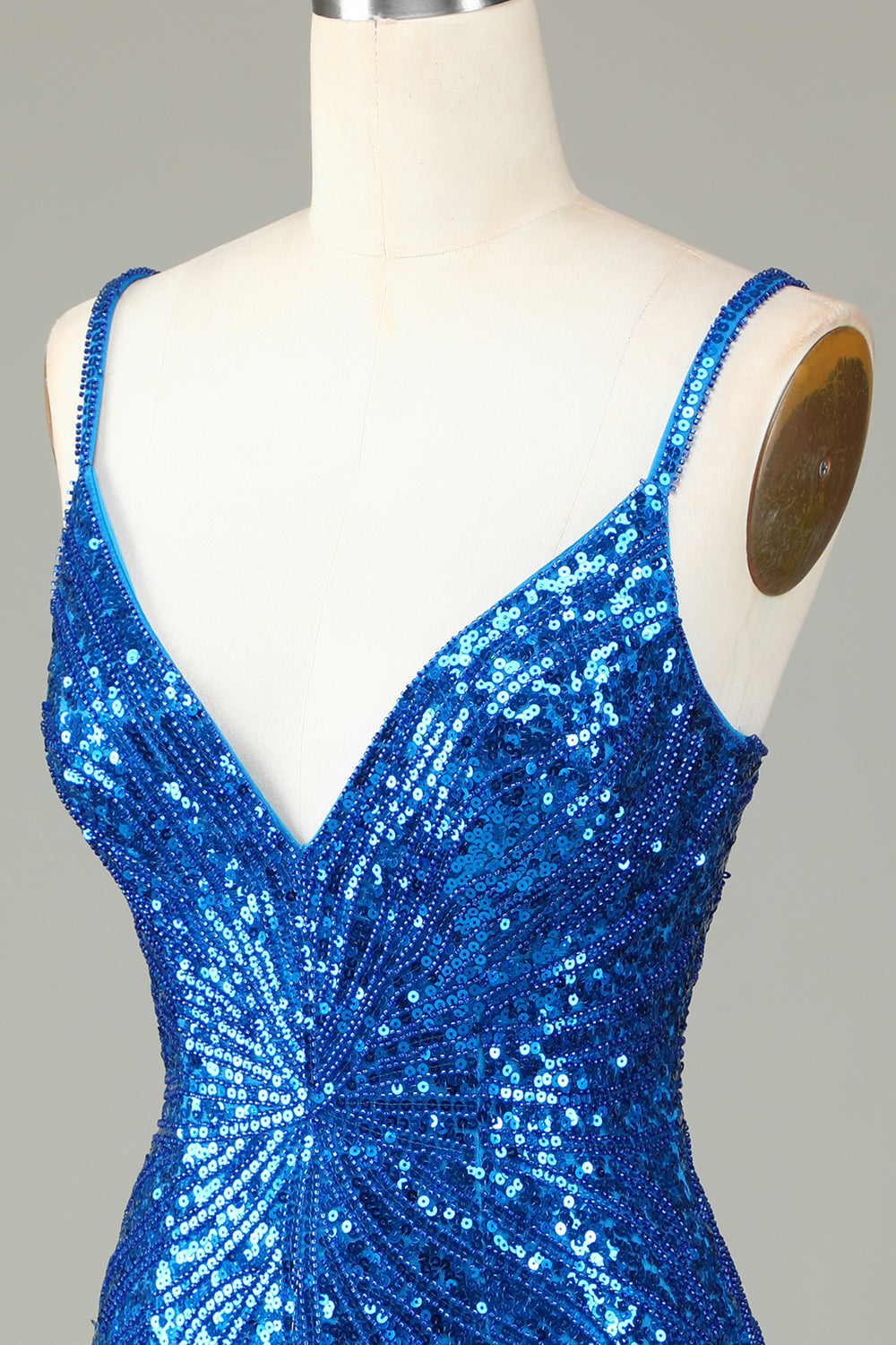 Sparkly Bodycon Spaghetti Straps Peacock Blue Lace-Up Back Short Homecoming Dress with Beading