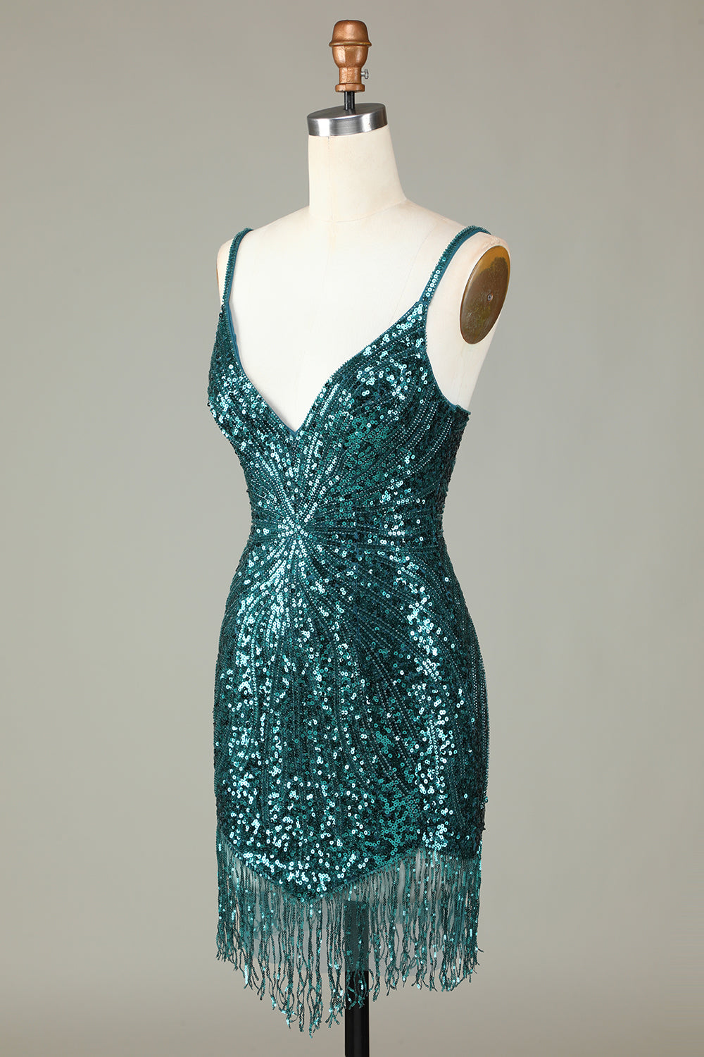 Sparkly Bodycon Spaghetti Straps Peacock Blue Lace-Up Back Short Homecoming Dress with Beading