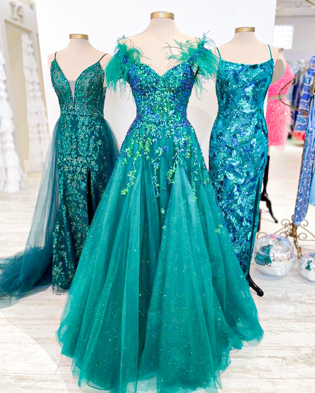Princess A-Line Off-the-Shoulder Green Long Prom Dress with Feather