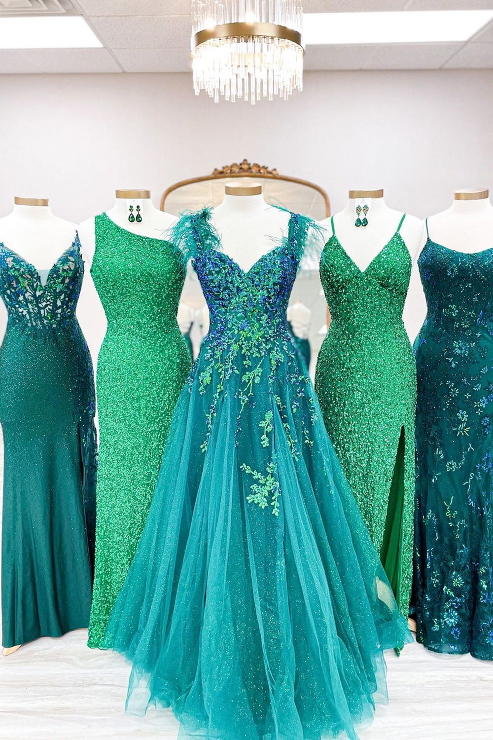 Princess A-Line Off-the-Shoulder Green Long Prom Dress with Feather