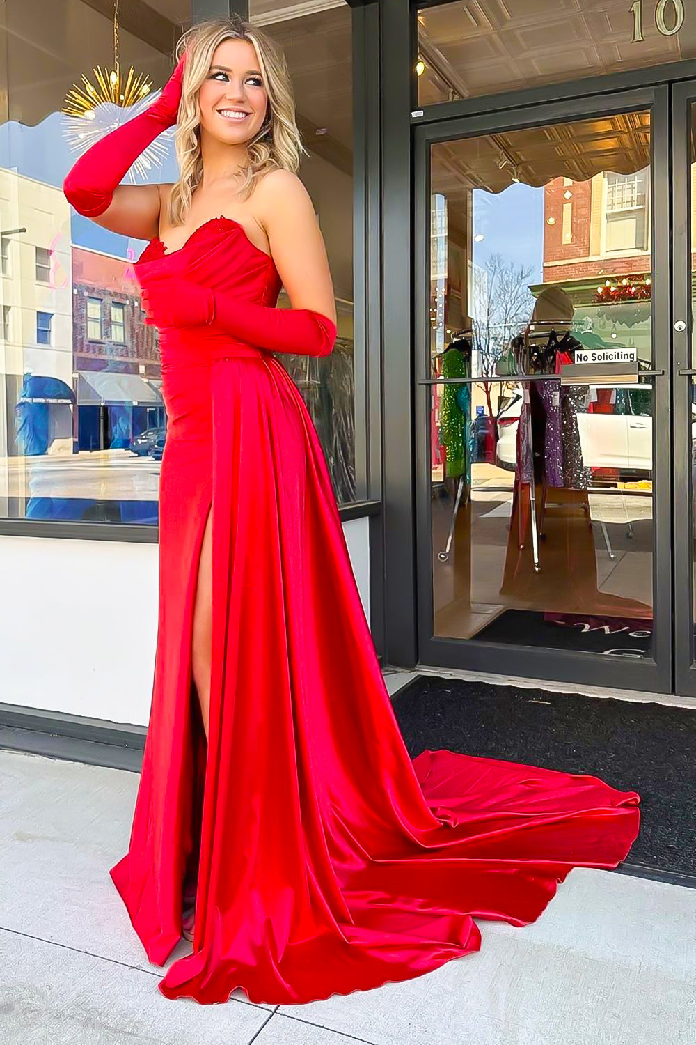 Black Satin Mermaid Sweetheart Backless Long Prom Dress With Split