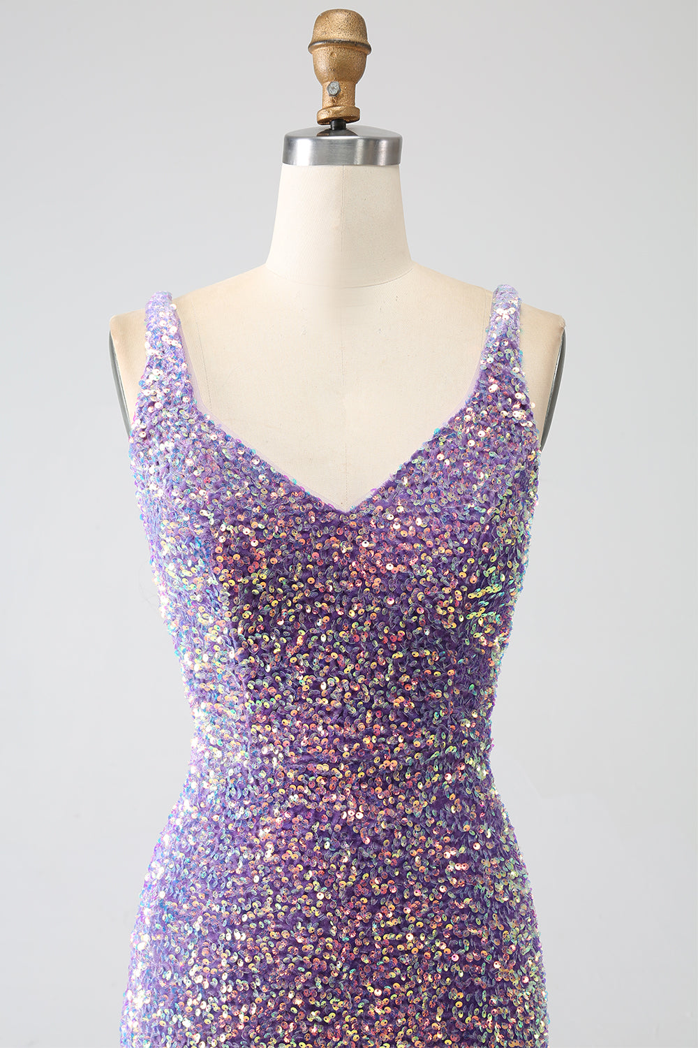 Sparkly Light Purple Lace-Up Back Long Sequin Prom Dress with Fringe