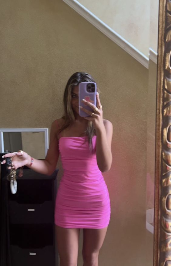 Sexy Pink Bodycon Dress Mini Homecoming Dress - FashionDia