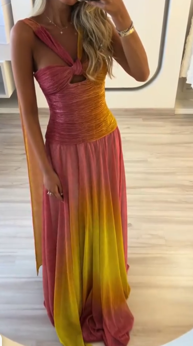 Chic Sleeveless Chiffon Pleated Mermaid Prom Dress Long Evening Gown - FashionDia