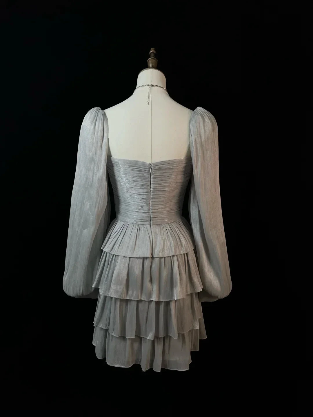Cute Silver Gray Tulle Bow A Line Layered Short Party Dress Homecoming Dress (ZD12196)