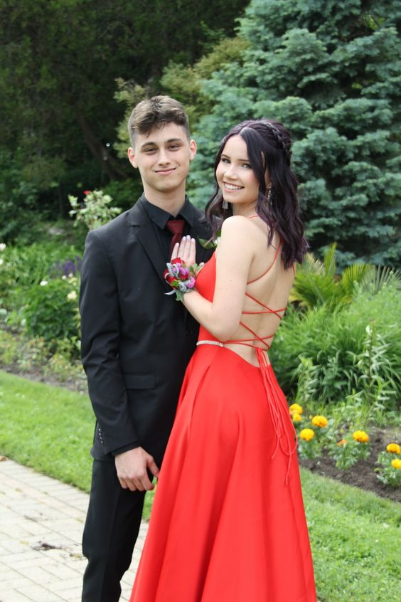 Simple Red A-line Prom Dress Lace-up Back Evening Dress Y6547 - View 4 | VelvetHem