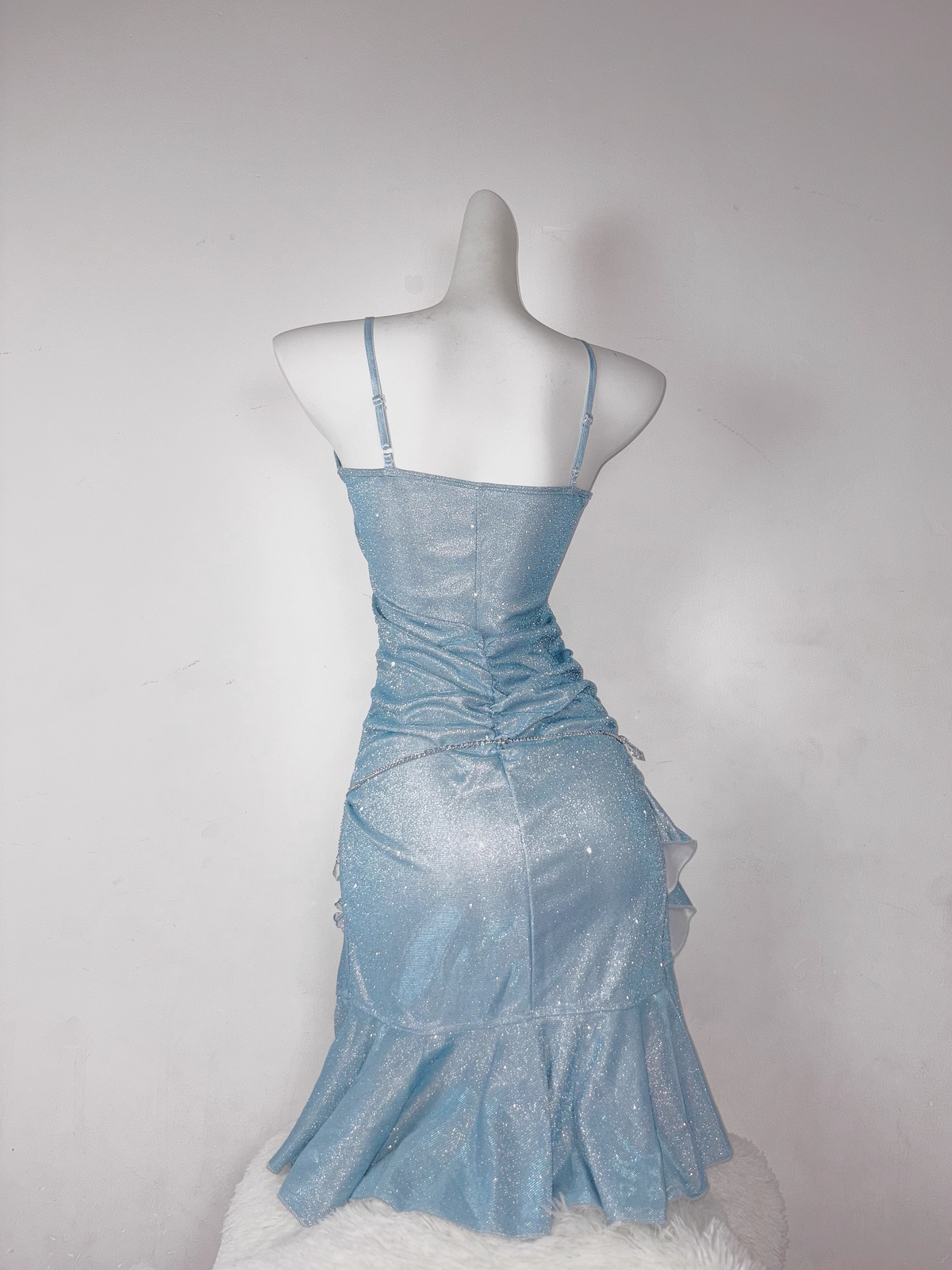 Classy Blue Spaghetti Straps Ruffles Homecoming Dress Short Birthday Dress - View 5 | FashionDia