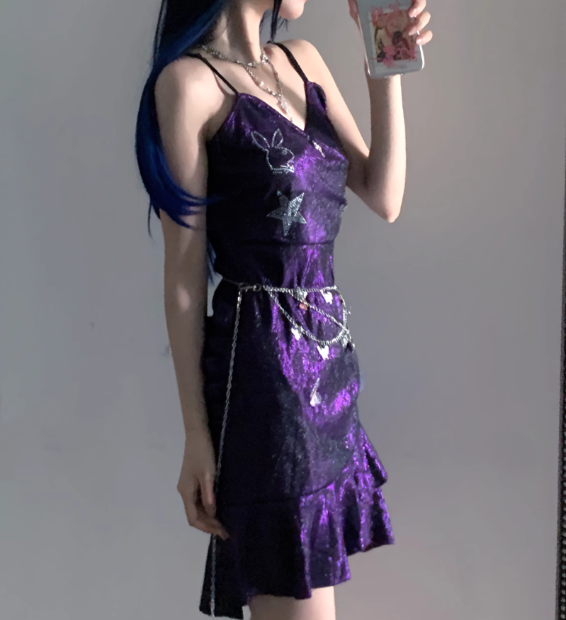 Charming Purple Spaghetti Straps Ruffle Short Homecoming Dress Birthday Outfits - View 2 | FashionDia