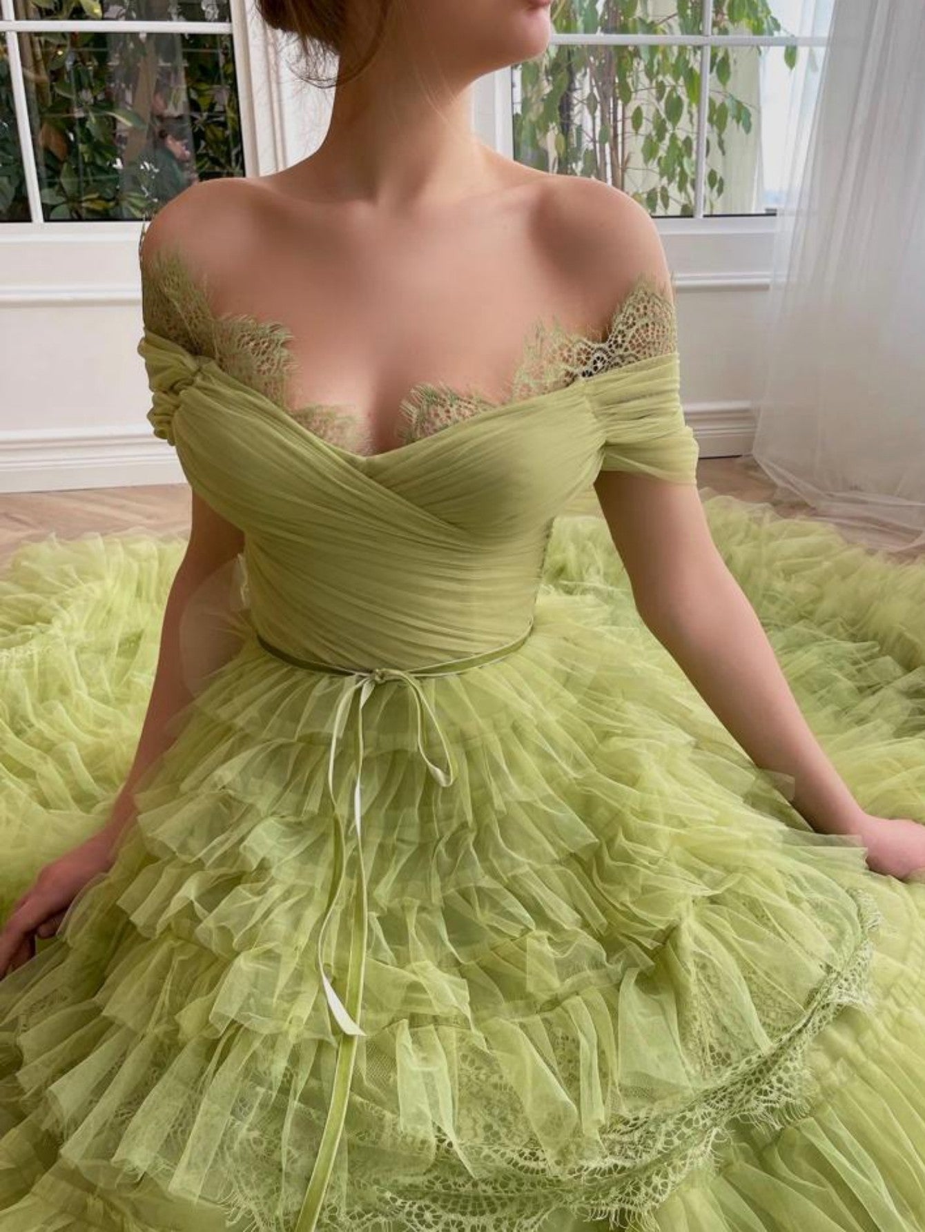 Strapless A Line Green Long Prom Dress - Fashionpara