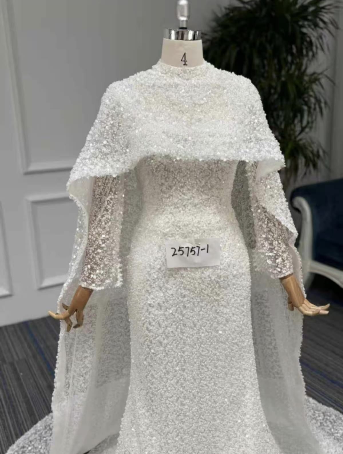 Muslim Wedding Dress High Neck Long Sleeve Hijab Bridal Dress Elegant Vestidos De Novia