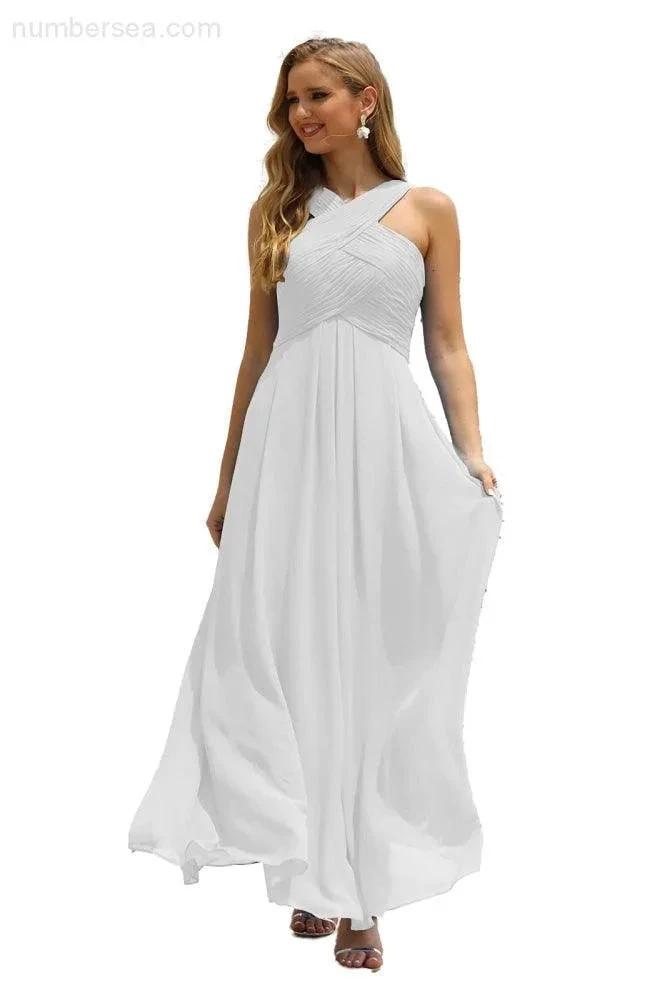 ZapDress Women Halter Chiffon Bridesmaid Dress A-line Long Formal Prom Gown (ZD17050)