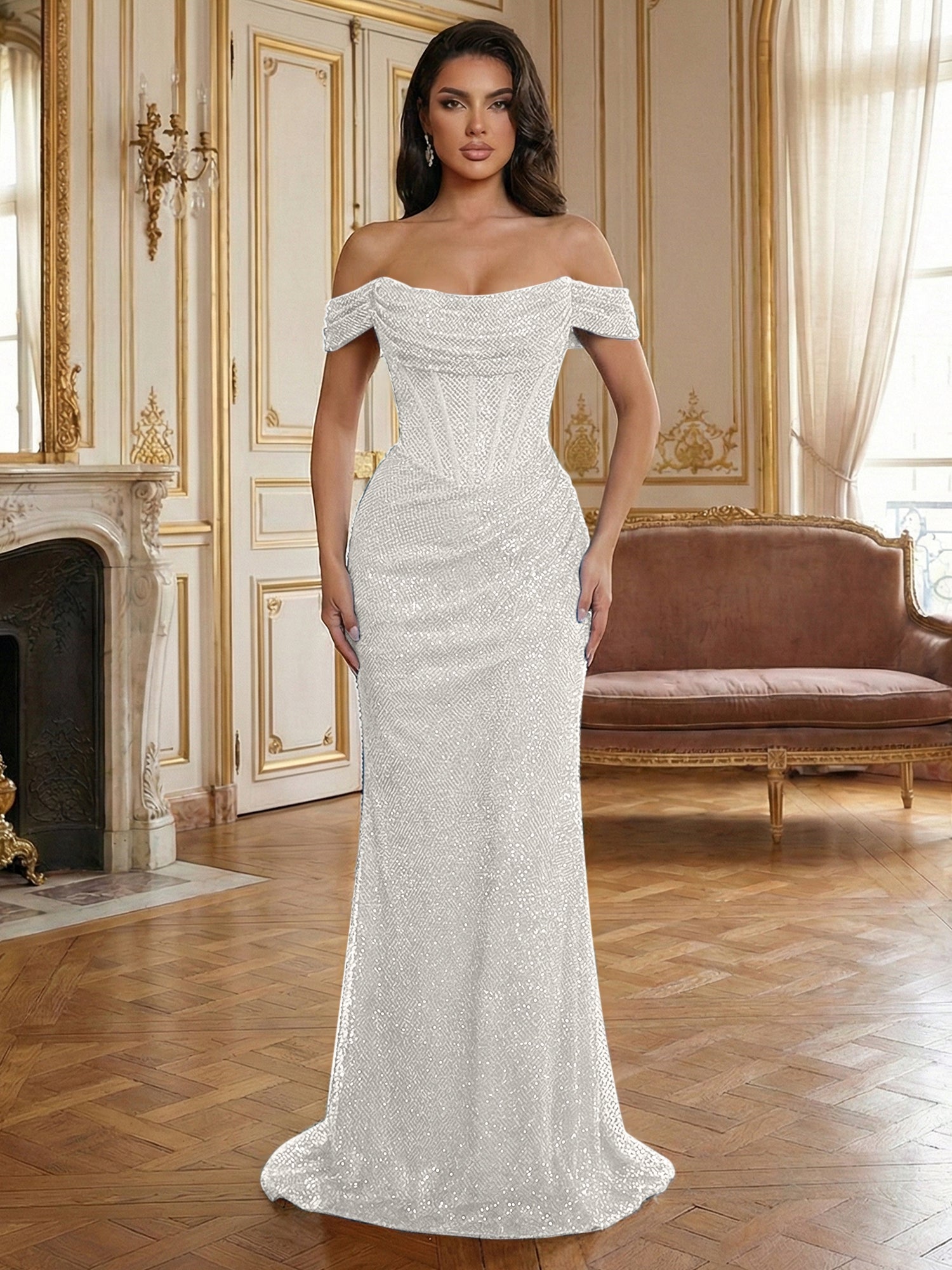 Red Off-The-Shoulder Sequined Corset Mermaid Long Prom Dress