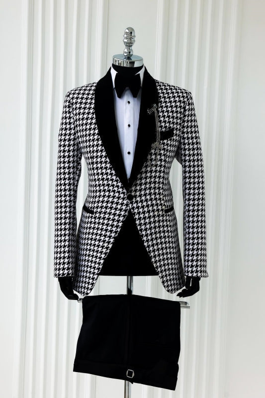 White Jacquard Shawl Lapel Wedding Suit for Men