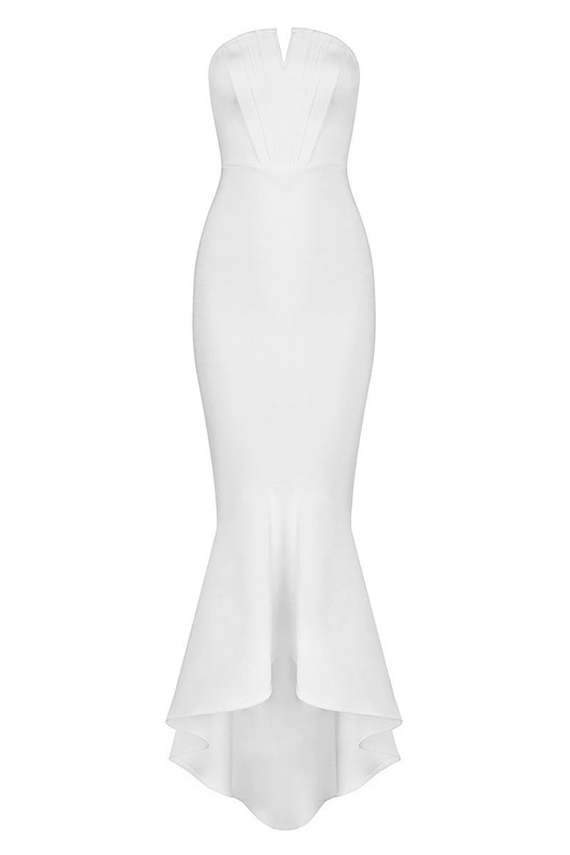 White Long Mermaid Strapless High Low Prom Dress - Fashionpara