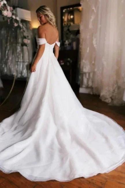 White Off the shoulder High split Wedding Dress (ZD16489)