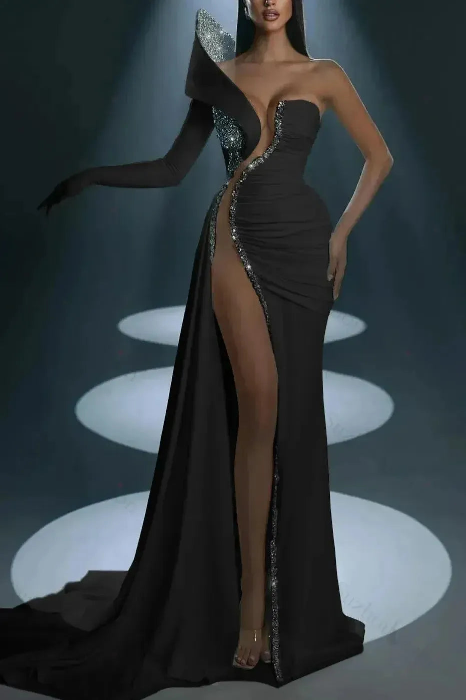 White Prom Dress Evening Formal Dress Long Mermaid One Shoulder With High Slit