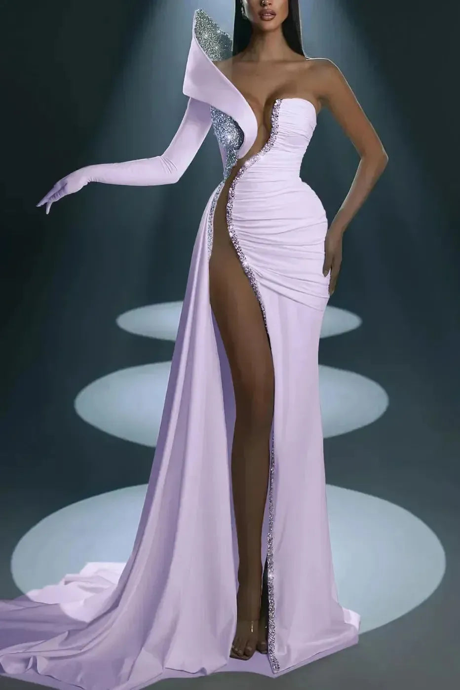 White Prom Dress Evening Formal Dress Long Mermaid One Shoulder With High Slit