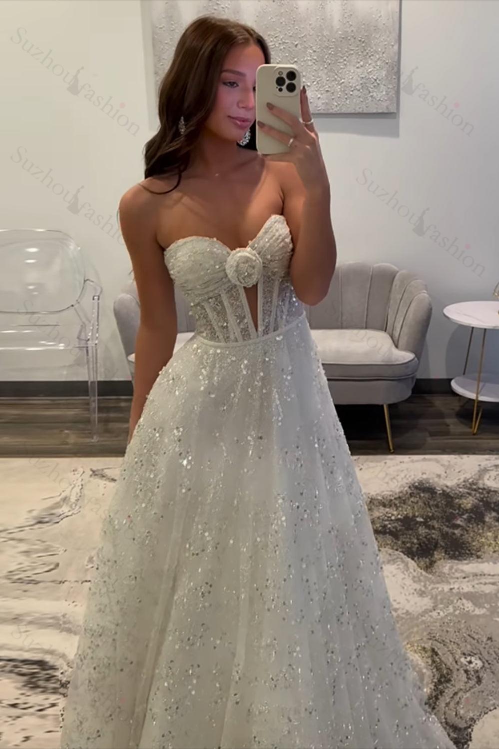White Prom Dress Long A Line Sweetheart Formal Dress