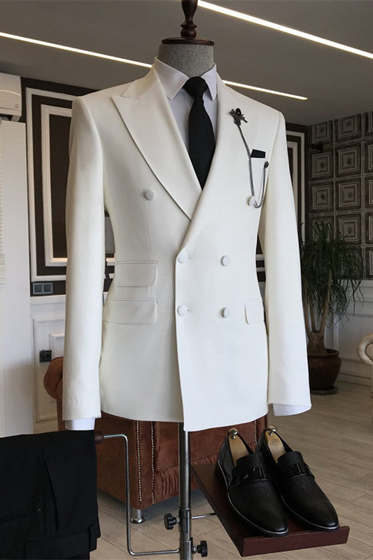 White Two Piece Peaked Lapel Prom Suit
