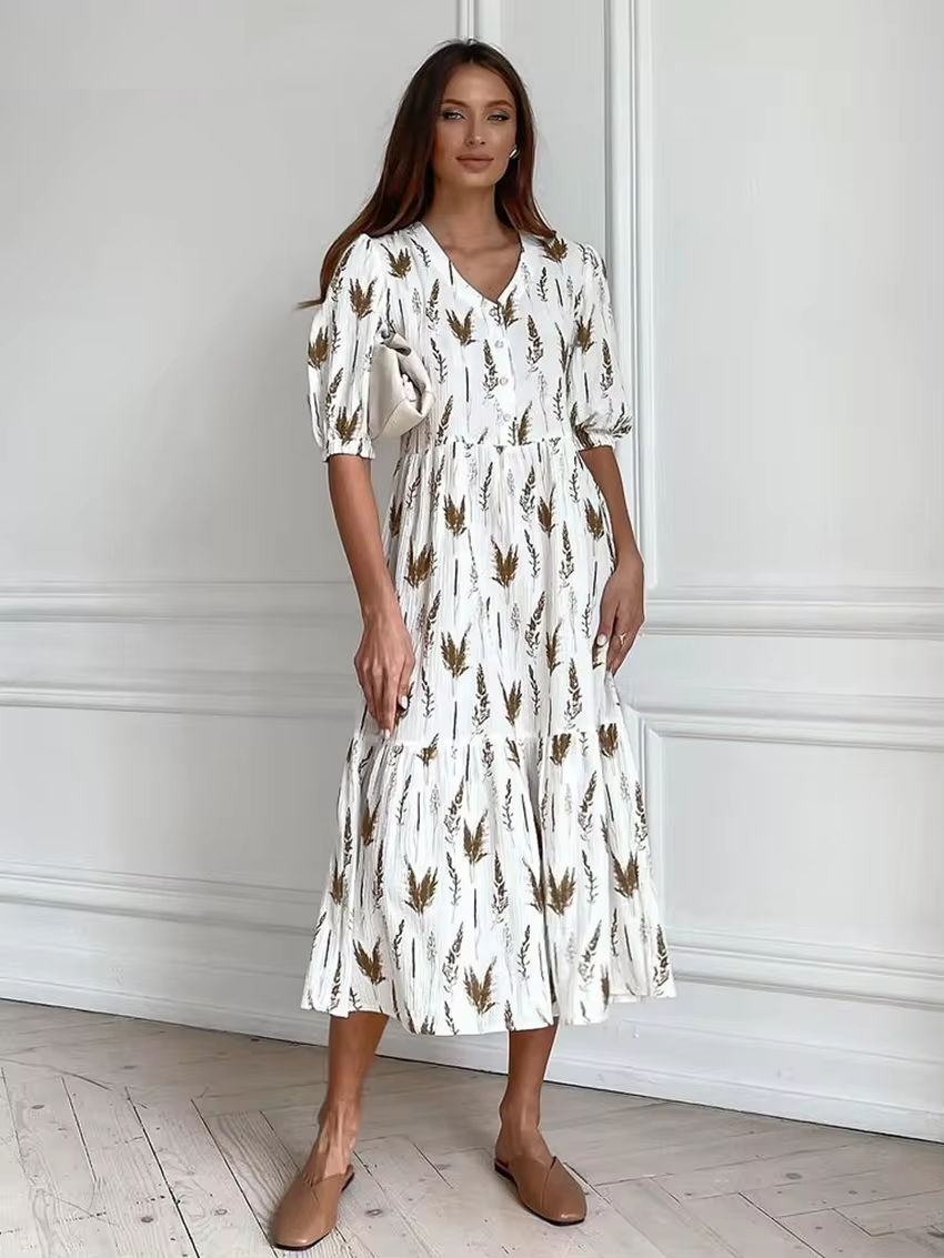 Celia Summery Midi Dress with a V-neck for Women Trendy Daily Look