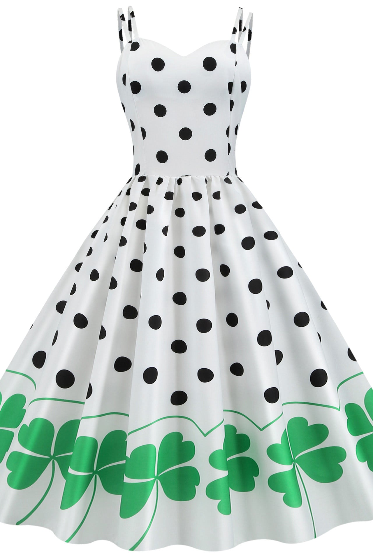 White And Black Polka Dot Sleeveless Swing Dress - Fashionpara